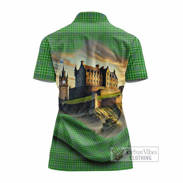 Currie Tartan Family Crest Women's Polo Shirt with Scottish Ancient Castle Style - Tartan Vibes Clothing