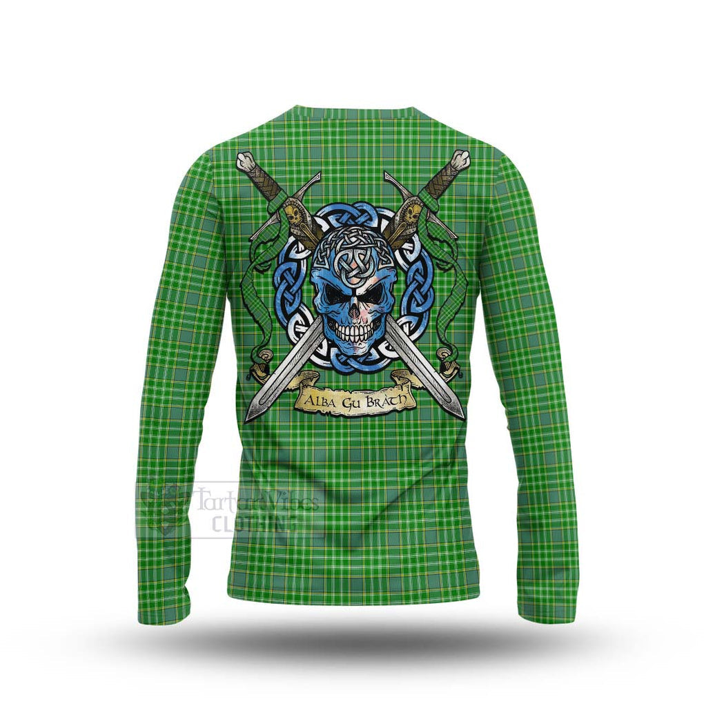 Currie Tartan Long Sleeve T-Shirt with Family Crest Celtic Skull Style - Tartan Vibes Clothing