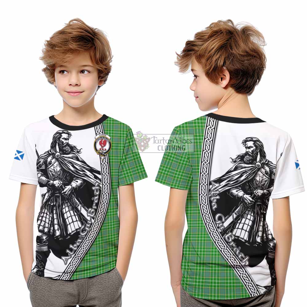 Currie Tartan Clan Crest Kid T-Shirt with Highlander Warrior Celtic Style - Tartan Vibes Clothing