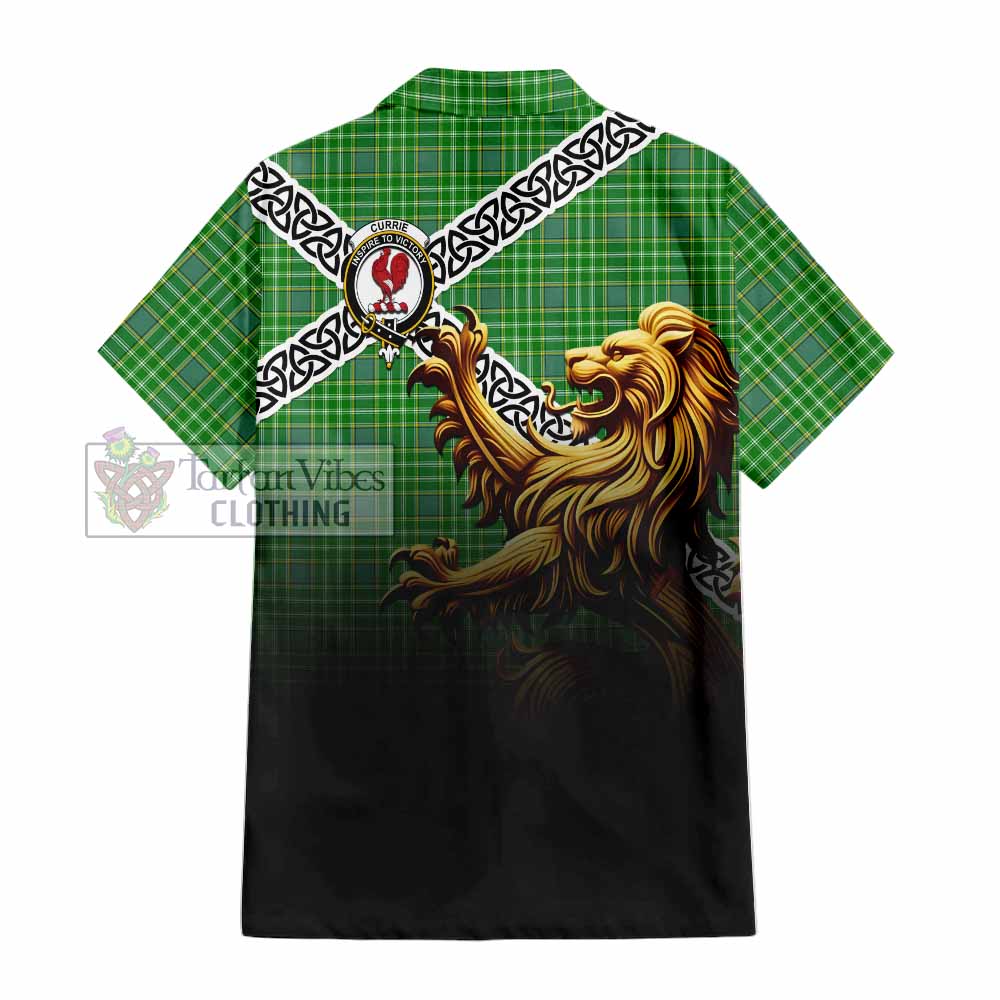 Currie Crest Tartan Hawaiian Shirt with Golden Lion Emblem Celtic Style - Tartan Vibes Clothing