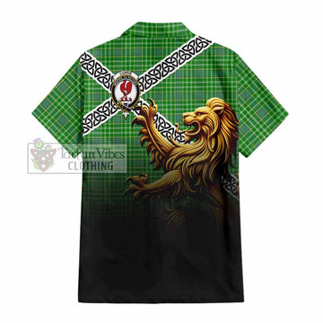 Currie Crest Tartan Hawaiian Shirt with Golden Lion Emblem Celtic Style - Tartan Vibes Clothing