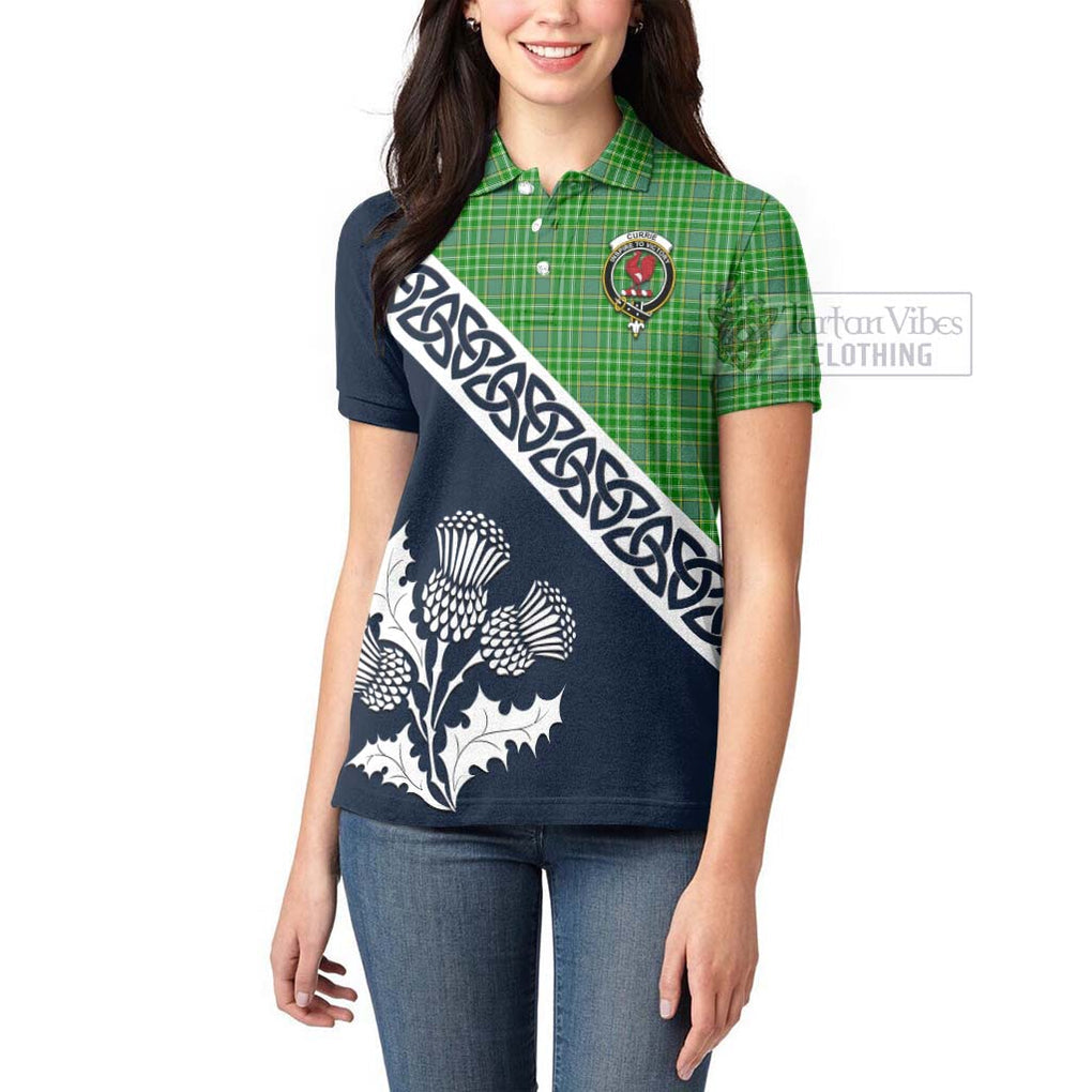 Currie Tartan Women's Polo Shirt Featuring Thistle and Scotland Map - Tartanvibesclothing Store
