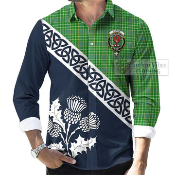 Currie Tartan Long Sleeve Button Shirt Featuring Thistle and Scotland Map Men's Shirt - Tartan Vibes Clothing