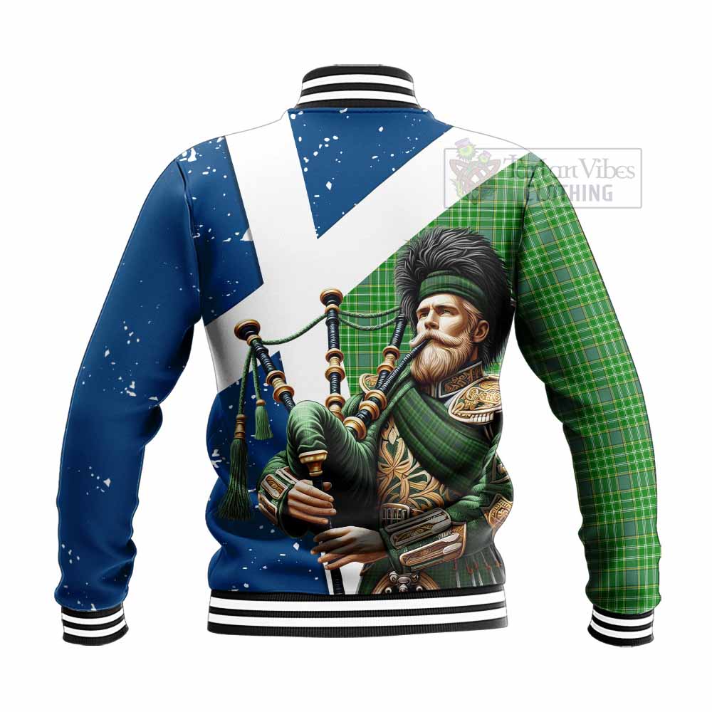 Currie Tartan Baseball Jacket with Family Crest Scottish Bagpiper Vibes - Tartan Vibes Clothing