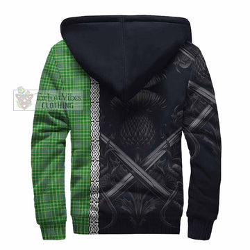 Currie Tartan Sherpa Hoodie with Family Crest Cross Sword Thistle Celtic Vibes - Tartan Vibes Clothing