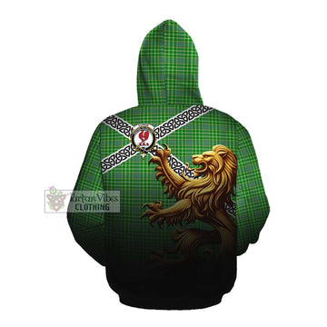 Currie Crest Tartan Cotton Hoodie with Golden Lion Emblem Celtic Style Pullover Hoodie - Tartan Vibes Clothing
