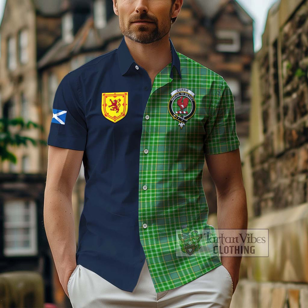 Currie Tartan Hawaiian Shirt Alba with Scottish Lion Royal Arm Half Style - Tartan Vibes Clothing