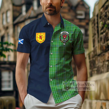 Currie Tartan Hawaiian Shirt Alba with Scottish Lion Royal Arm Half Style - Tartan Vibes Clothing