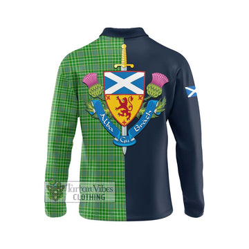 Currie Tartan Long Sleeve Polo Shirt Alba with Scottish Lion Royal Arm Half Style - Tartan Vibes Clothing