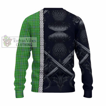 Currie Tartan Knitted Sweater with Family Crest Cross Sword Thistle Celtic Vibes - Tartan Vibes Clothing