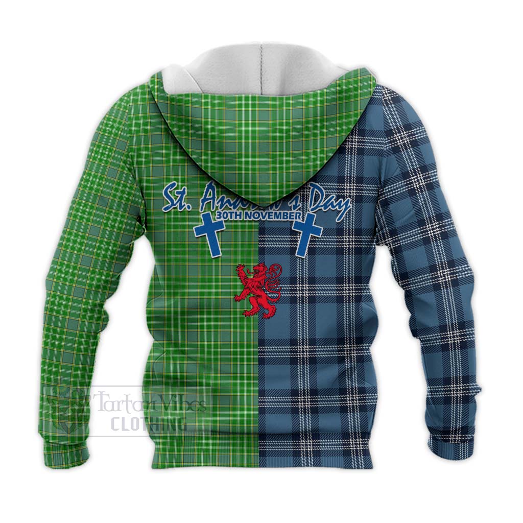 Currie Tartan Knitted Hoodie Happy St. Andrew's Day Half Tartan Style - Tartan Vibes Clothing