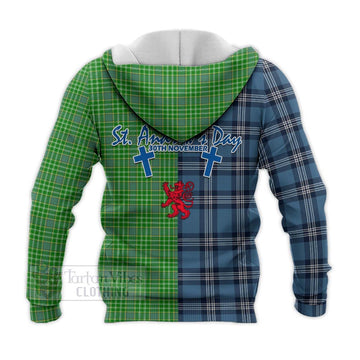 Currie Tartan Knitted Hoodie Happy St. Andrew's Day Half Tartan Style - Tartan Vibes Clothing