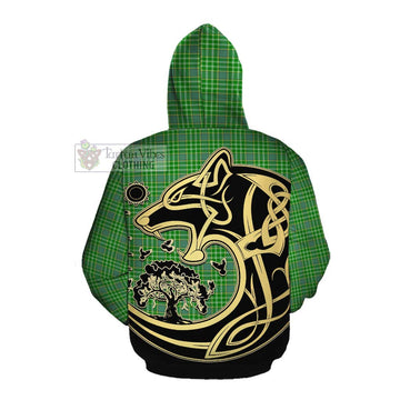 Currie Tartan Cotton Hoodie with Family Crest Celtic Wolf Style Pullover Hoodie - Tartan Vibes Clothing