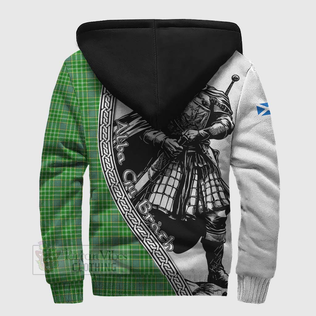 Currie Tartan Clan Crest Sherpa Hoodie with Highlander Warrior Celtic Style - Tartan Vibes Clothing