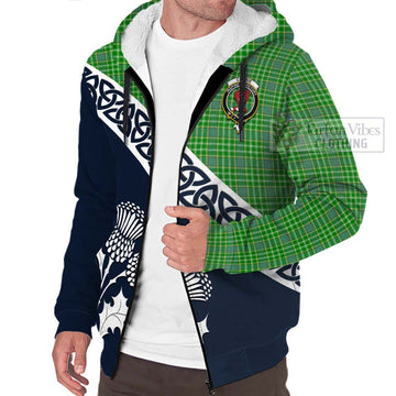 Currie Tartan Sherpa Hoodie Featuring Thistle and Scotland Map - Tartan Vibes Clothing