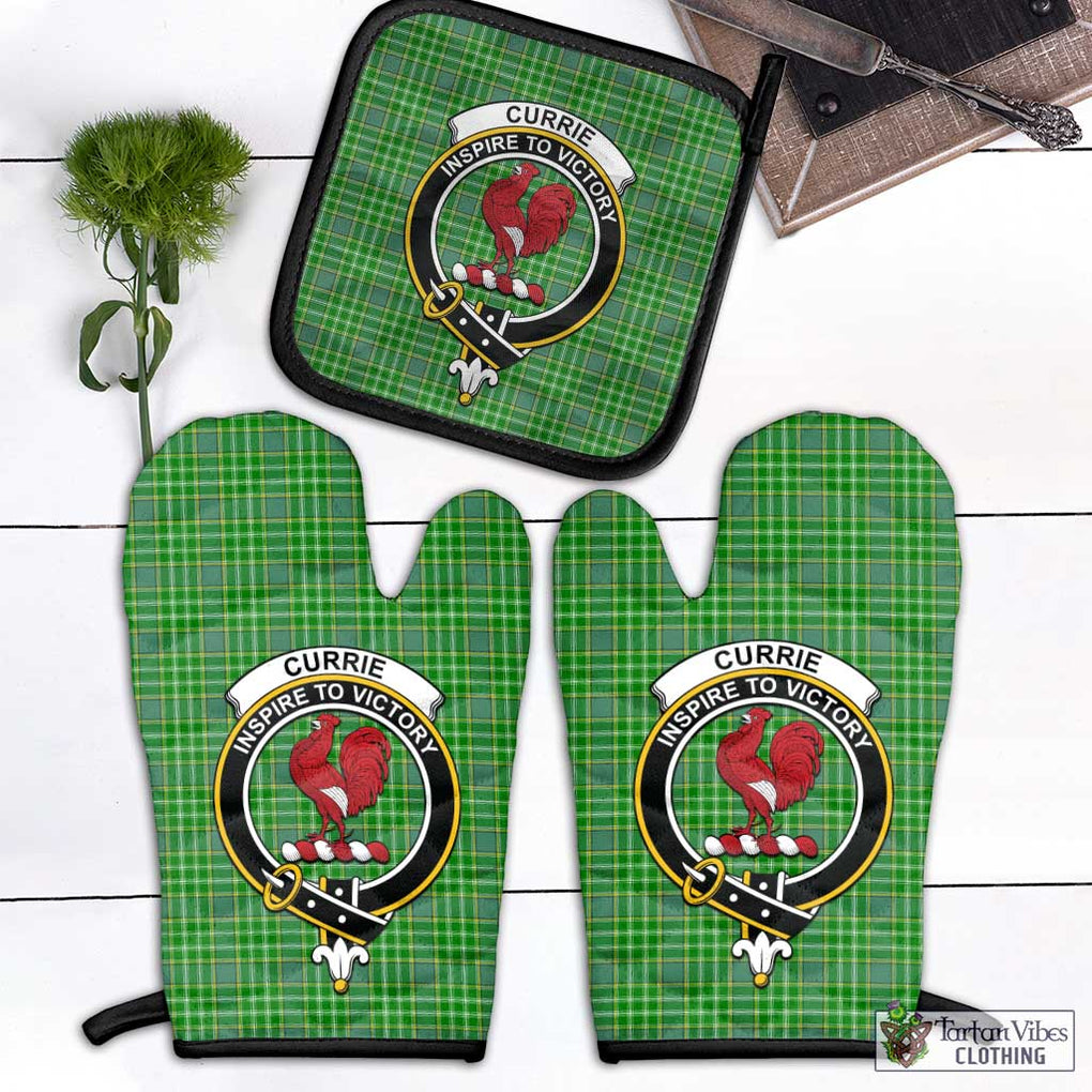 Currie Tartan Combo Oven Mitt & Pot-Holder with Family Crest Black - Tartan Vibes Clothing