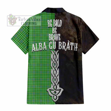 Tartan Vibes Clothing Currie Tartan Family Crest Short Sleeve Button Shirt Alba Gu Brath Be Brave Lion Ancient Style