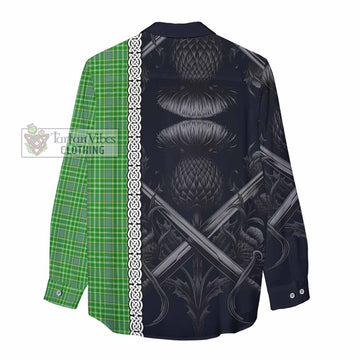 Currie Tartan Women's Casual Shirt with Family Crest Cross Sword Thistle Celtic Vibes - Tartan Vibes Clothing