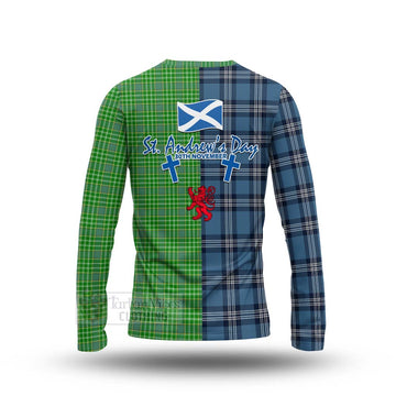 Currie Tartan Long Sleeve T-Shirt Happy St. Andrew's Day Half Tartan Style - Tartan Vibes Clothing