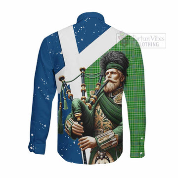 Currie Tartan Long Sleeve Button Shirt with Family Crest Scottish Bagpiper Vibes - Tartan Vibes Clothing