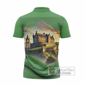Currie Tartan Family Crest Zipper Polo Shirt with Scottish Ancient Castle Style - Tartan Vibes Clothing