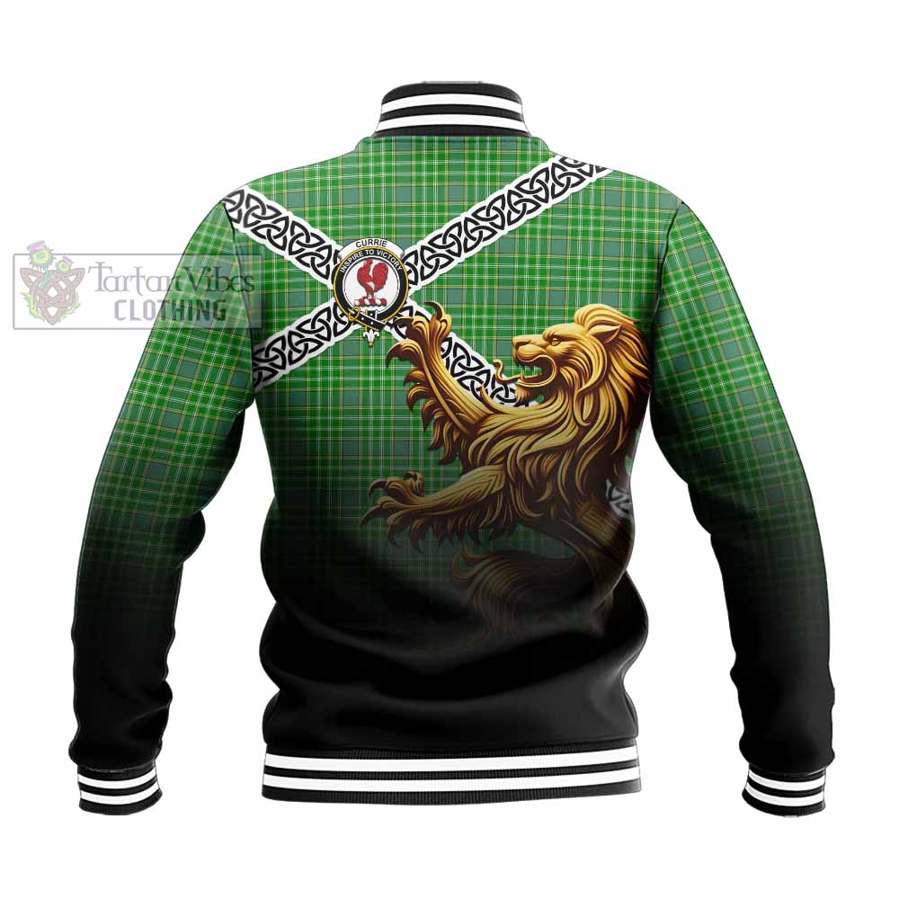 Currie Crest Tartan Baseball Jacket with Golden Lion Emblem Celtic Style - Tartan Vibes Clothing