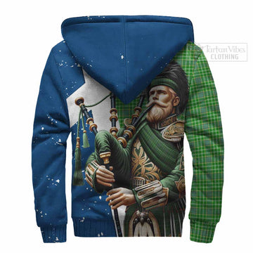 Currie Tartan Sherpa Hoodie with Family Crest Scottish Bagpiper Vibes - Tartan Vibes Clothing