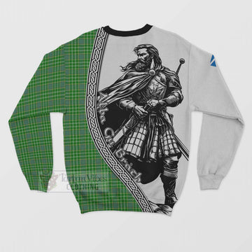 Currie Tartan Clan Crest Sweatshirt with Highlander Warrior Celtic Style - Tartan Vibes Clothing