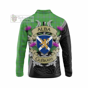 Currie Tartan Family Crest Long Sleeve Polo Shirt Lion Rampant Royal Thistle Shield Celtic Inspired - Tartan Vibes Clothing