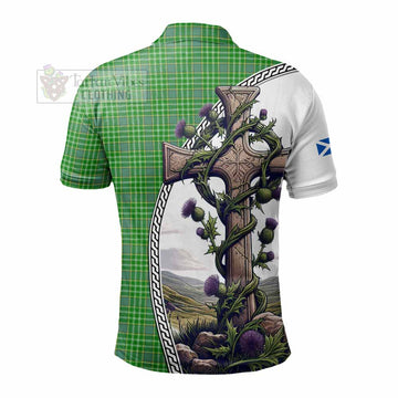 Currie Tartan Polo Shirt with Family Crest and St. Andrew's Cross Accented by Thistle Vines - Tartan Vibes Clothing