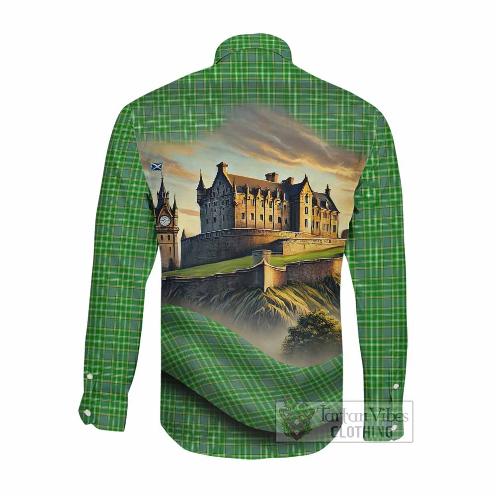 Tartan Vibes Clothing Currie Tartan Family Crest Long Sleeve Button Shirt with Scottish Ancient Castle Style