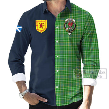 Tartan Vibes Clothing Currie Tartan Long Sleeve Button Shirt with Scottish Lion Royal Arm Half Style