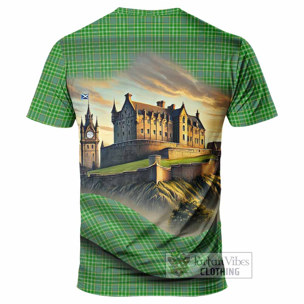 Currie Tartan Family Crest T-Shirt with Scottish Ancient Castle Style - Tartan Vibes Clothing