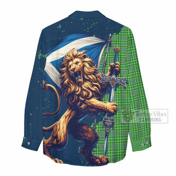 Currie Tartan Family Crest Women's Casual Shirt with Scottish Majestic Lion - Tartan Vibes Clothing