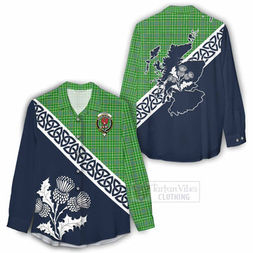 Currie Tartan Women's Casual Shirt Featuring Thistle and Scotland Map - Tartan Vibes Clothing