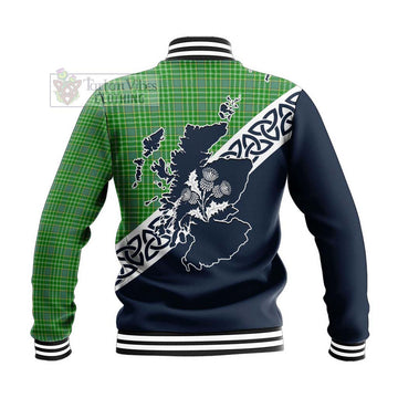 Currie Tartan Baseball Jacket Featuring Thistle and Scotland Map - Tartan Vibes Clothing