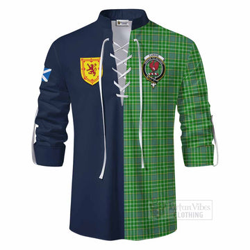 Currie Tartan Ghillie Kilt Shirt Alba with Scottish Lion Royal Arm Half Style - Tartan Vibes Clothing