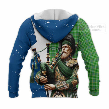 Currie Tartan Knitted Hoodie with Family Crest Scottish Bagpiper Vibes - Tartan Vibes Clothing