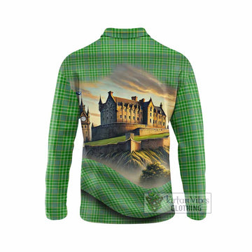 Currie Tartan Family Crest Long Sleeve Polo Shirt with Scottish Ancient Castle Style - Tartan Vibes Clothing