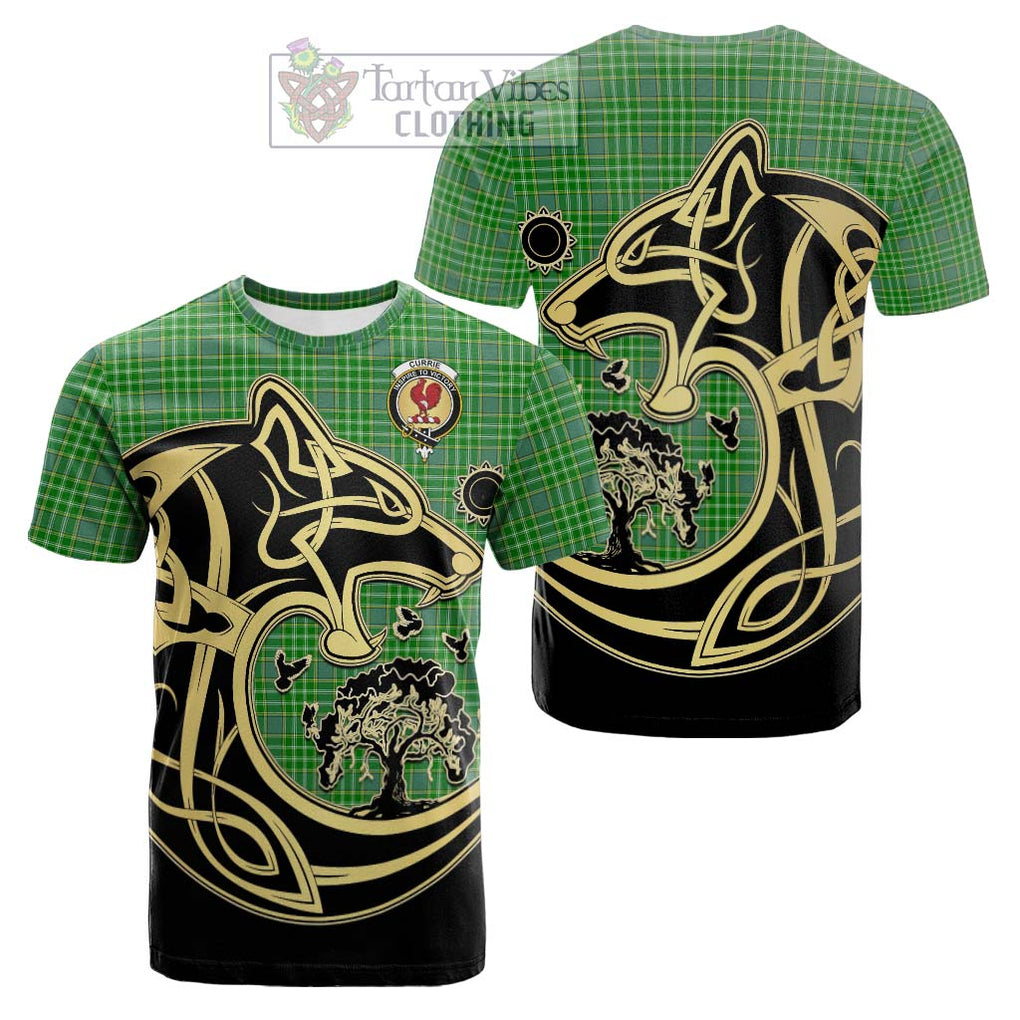 Currie Tartan Cotton T-shirt with Family Crest Celtic Wolf Style Kid's Shirt - Tartan Vibes Clothing