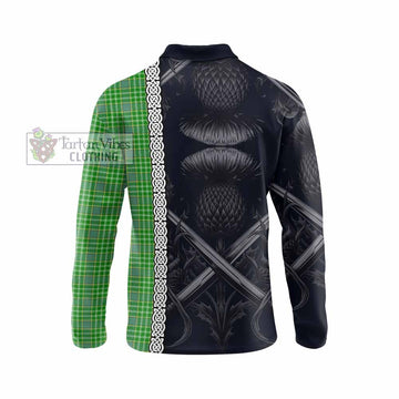 Currie Tartan Long Sleeve Polo Shirt with Family Crest Cross Sword Thistle Celtic Vibes - Tartan Vibes Clothing
