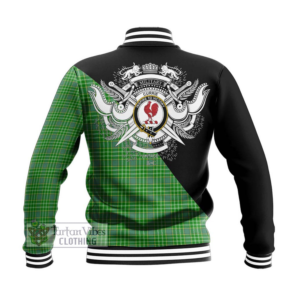 Currie Tartan Baseball Jacket with Family Crest and Military Logo Style - Tartan Vibes Clothing