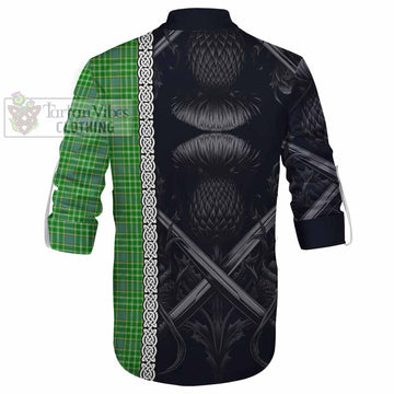 Currie Tartan Ghillie Kilt Shirt with Family Crest Cross Sword Thistle Celtic Vibes - Tartan Vibes Clothing