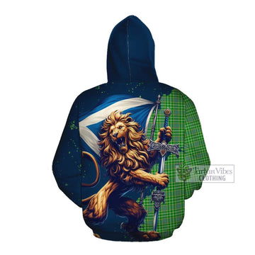 Currie Tartan Family Crest Cotton Hoodie with Scottish Majestic Lion Pullover Hoodie - Tartan Vibes Clothing