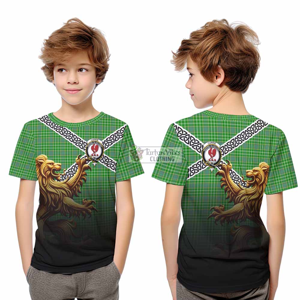 Currie Crest Tartan Kid T-Shirt with Golden Lion Emblem Celtic Style - Tartan Vibes Clothing