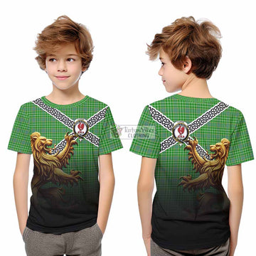 Currie Crest Tartan Kid T-Shirt with Golden Lion Emblem Celtic Style - Tartan Vibes Clothing