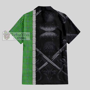 Currie Tartan Hawaiian Shirt with Family Crest Cross Sword Thistle Celtic Vibes - Tartan Vibes Clothing