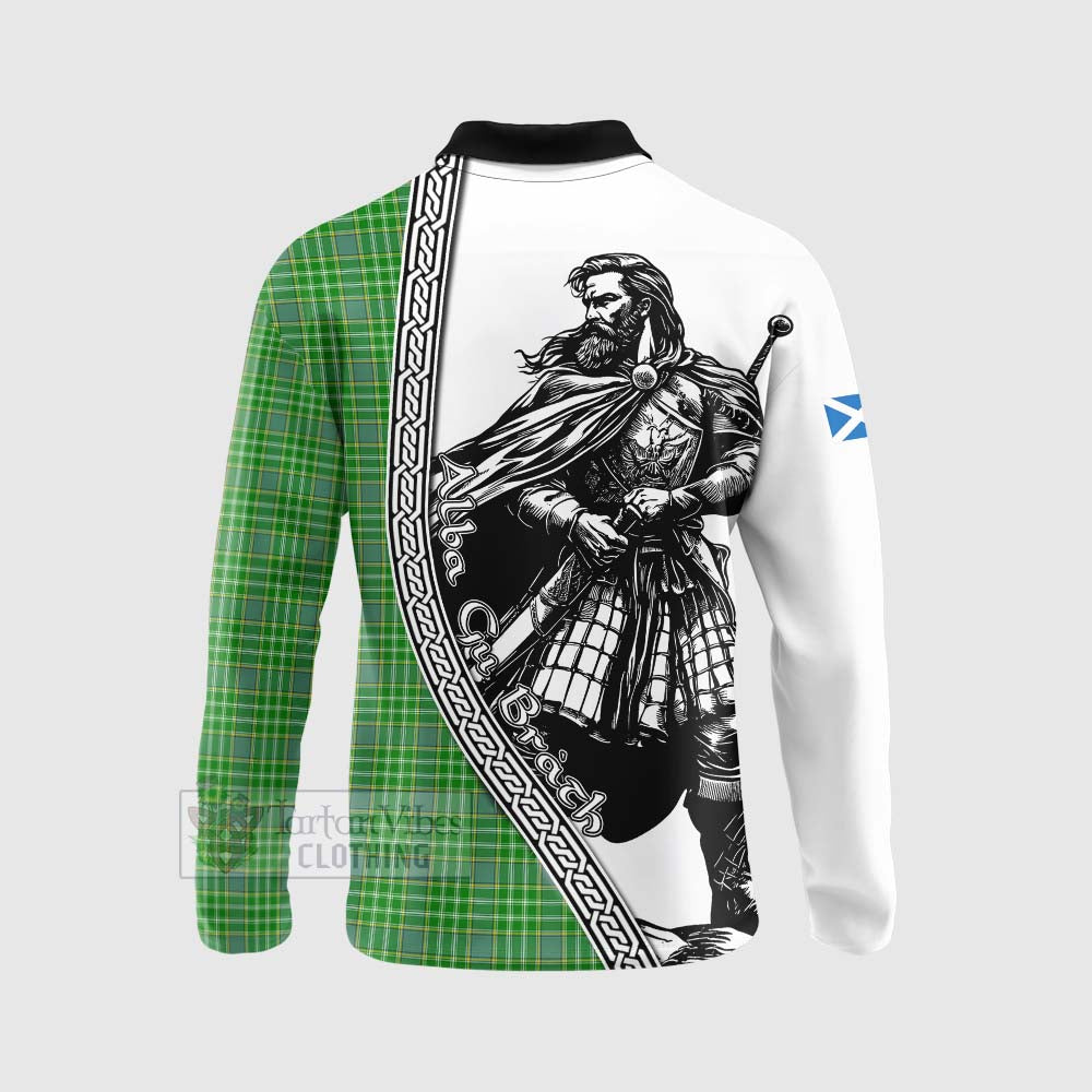 Currie Tartan Clan Crest Long Sleeve Polo Shirt with Highlander Warrior Celtic Style - Tartan Vibes Clothing
