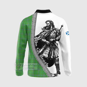 Currie Tartan Clan Crest Long Sleeve Polo Shirt with Highlander Warrior Celtic Style - Tartan Vibes Clothing