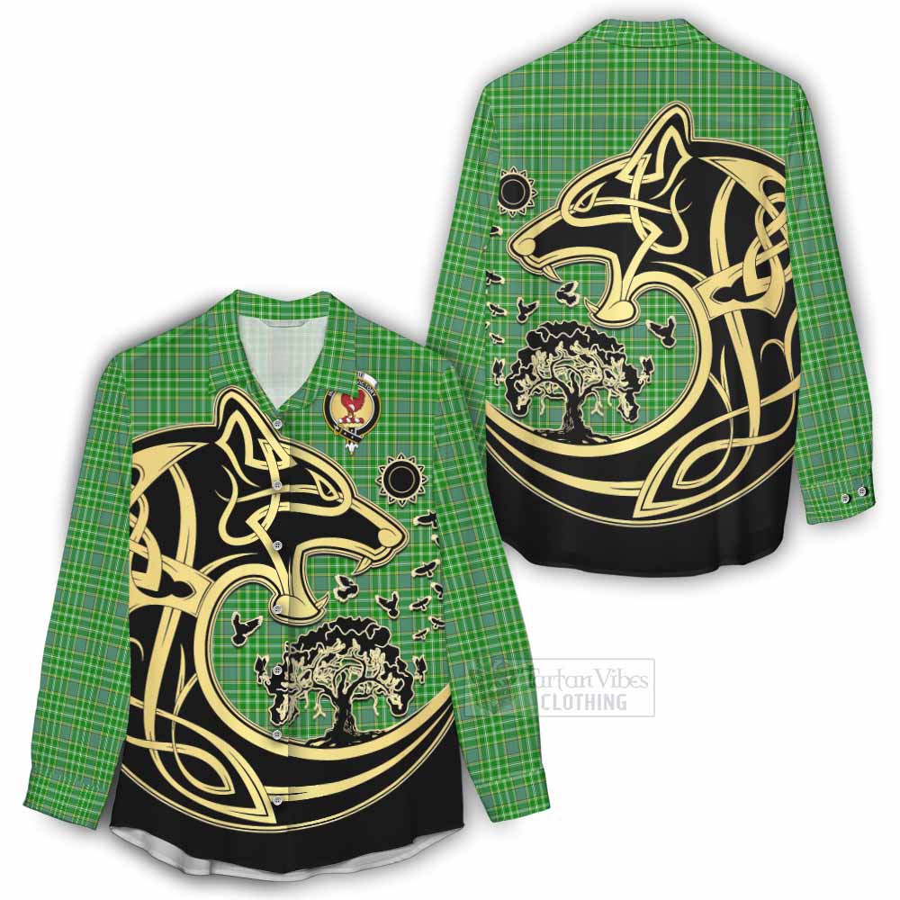 Currie Tartan Women's Casual Shirt with Family Crest Celtic Wolf Style - Tartan Vibes Clothing
